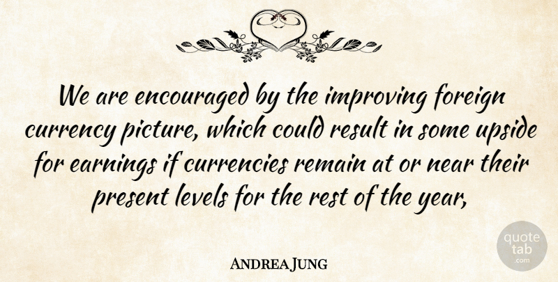 Andrea Jung Quote About Currency, Earnings, Encouraged, Foreign, Improving: We Are Encouraged By The...
