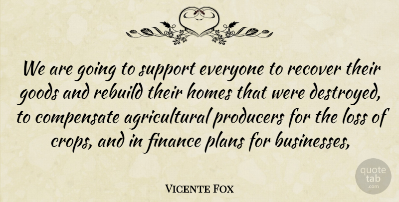 Vicente Fox Quote About Compensate, Finance, Goods, Homes, Loss: We Are Going To Support...