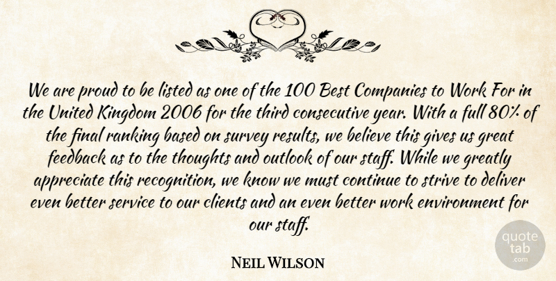 Neil Wilson Quote About Appreciate, Based, Believe, Best, Clients: We Are Proud To Be...