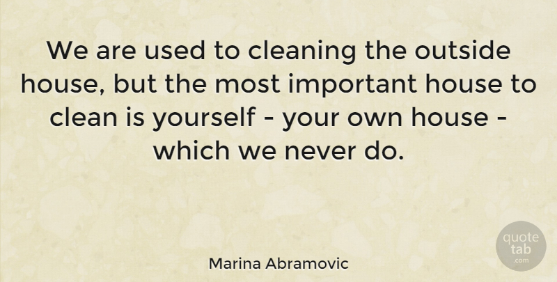 Marina Abramovic Quote About House, Important, Cleaning: We Are Used To Cleaning...