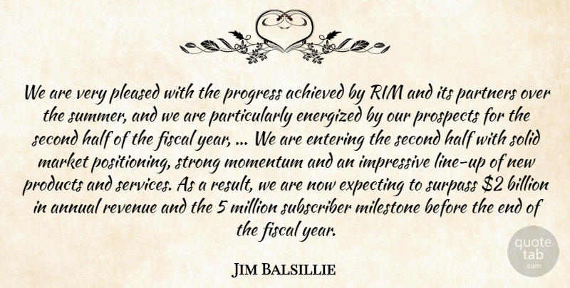 Jim Balsillie Quote About Achieved, Annual, Billion, Entering, Expecting: We Are Very Pleased With...
