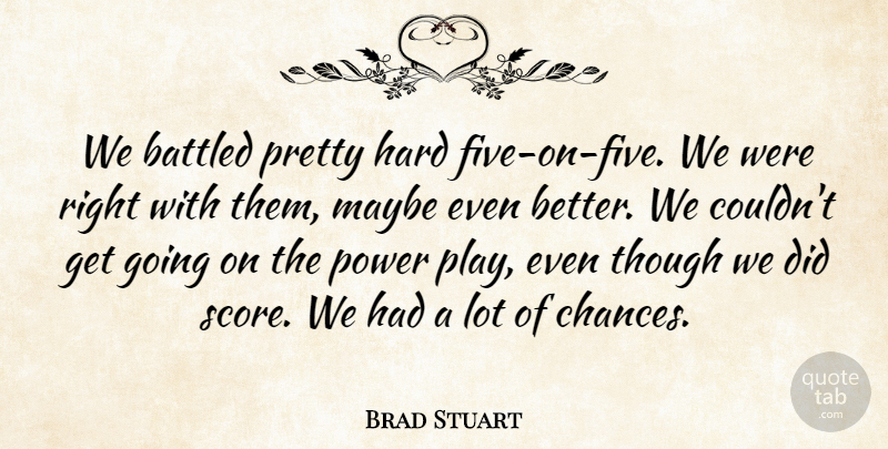 Brad Stuart Quote About Hard, Maybe, Power, Though: We Battled Pretty Hard Five...