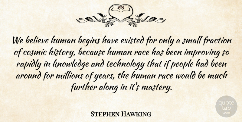 Stephen Hawking Quote About Believe, Technology, Race: We Believe Human Begins Have...