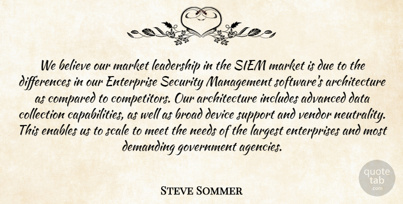 Steve Sommer Quote About Advanced, Architecture, Believe, Broad, Collection: We Believe Our Market Leadership...
