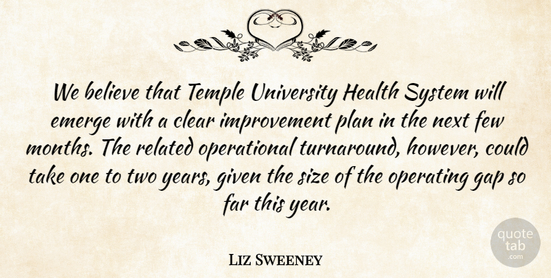 Liz Sweeney Quote About Believe, Clear, Emerge, Far, Few: We Believe That Temple University...