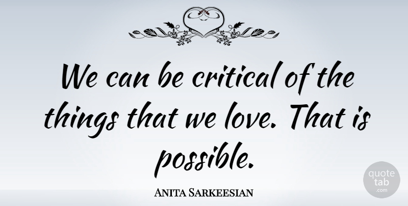 Anita Sarkeesian Quote About Love: We Can Be Critical Of...