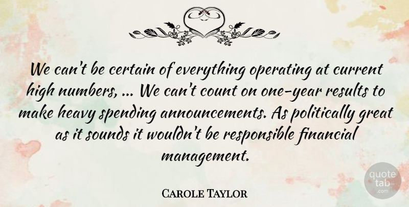 Carole Taylor Quote About Certain, Count, Current, Financial, Great: We Cant Be Certain Of...