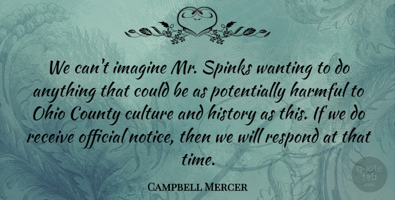 Campbell Mercer Quote About County, Culture, Harmful, History, Imagine: We Cant Imagine Mr Spinks...