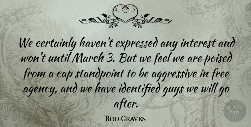 Rod Graves Quote About Aggressive, Cap, Certainly, Expressed, Free: We Certainly Havent Expressed Any...