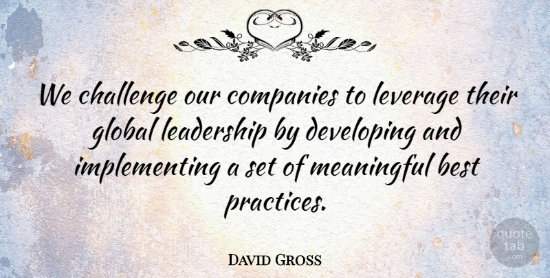 David Gross Quote About Best, Challenge, Companies, Developing, Global: We Challenge Our Companies To...