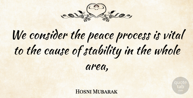 Hosni Mubarak Quote About Cause, Consider, Peace, Process, Stability: We Consider The Peace Process...