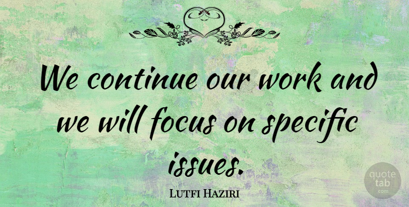 Lutfi Haziri Quote About Continue, Focus, Specific, Work: We Continue Our Work And...