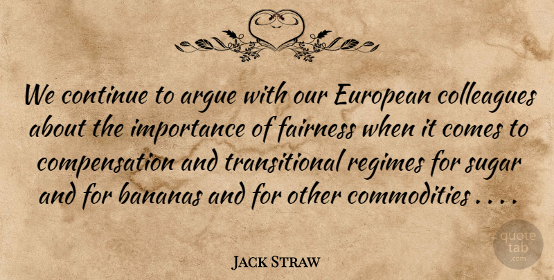Jack Straw Quote About Argue, Bananas, Colleagues, Continue, European: We Continue To Argue With...