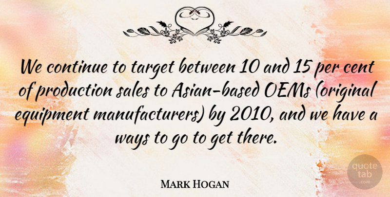 Mark Hogan Quote About Cent, Continue, Equipment, Per, Production: We Continue To Target Between...