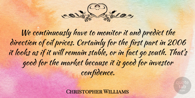 Christopher Williams Quote About Certainly, Direction, Fact, Good, Investor: We Continuously Have To Monitor...