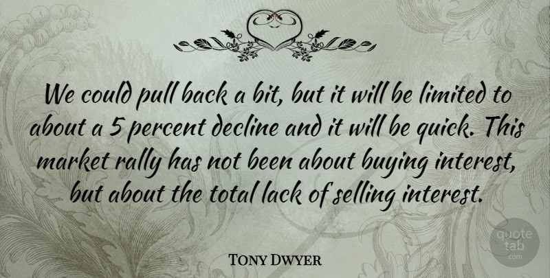 Tony Dwyer Quote About Buying, Decline, Lack, Limited, Market: We Could Pull Back A...