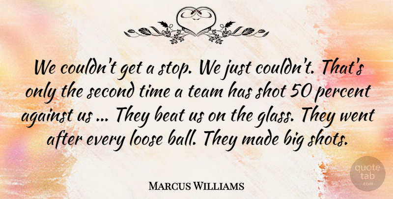 Marcus Williams Quote About Against, Beat, Loose, Percent, Second: We Couldnt Get A Stop...