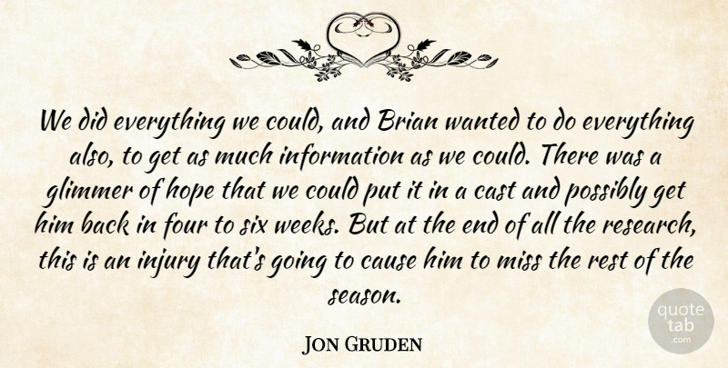 Jon Gruden Quote About Brian, Cast, Cause, Four, Hope: We Did Everything We Could...