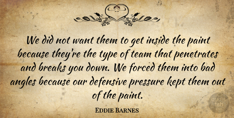 Eddie Barnes Quote About Angles, Bad, Breaks, Defensive, Forced: We Did Not Want Them...