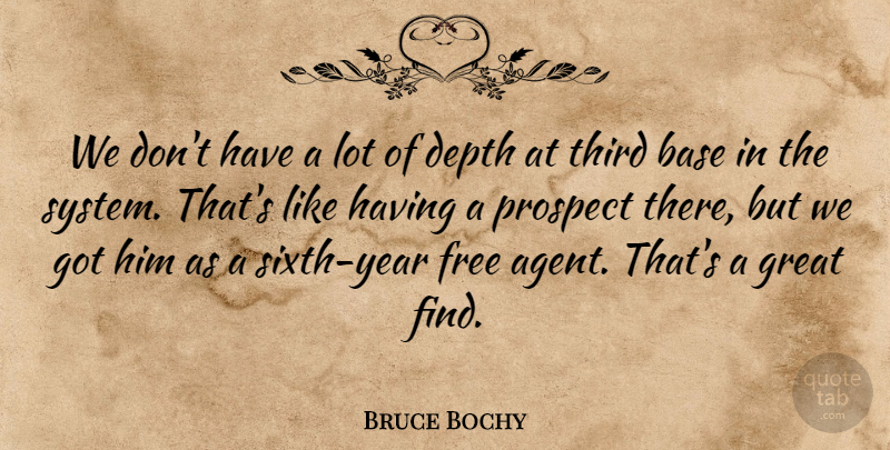 Bruce Bochy Quote About Base, Depth, Free, Great, Prospect: We Dont Have A Lot...