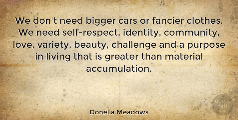 Donella Meadows Quote About Beauty, Bigger, Cars, Challenge, Greater: We Dont Need Bigger Cars...