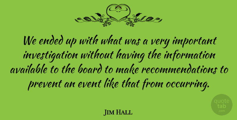 Jim Hall Quote About Available, Board, Ended, Information, Prevent: We Ended Up With What...