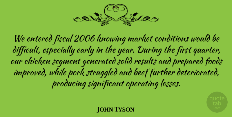 John Tyson Quote About Beef, Chicken, Conditions, Early, Entered: We Entered Fiscal 2006 Knowing...