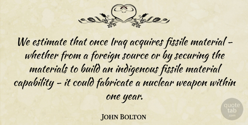 John Bolton Quote About Years, Iraq, Nuclear: We Estimate That Once Iraq...