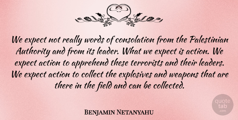 Benjamin Netanyahu Quote About Action, Authority, Collect, Expect, Explosives: We Expect Not Really Words...