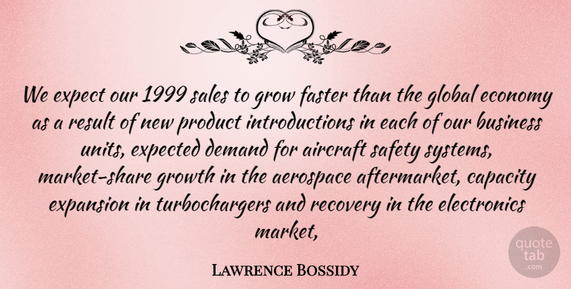 Lawrence Bossidy Quote About Aerospace, Aircraft, Business, Capacity, Demand: We Expect Our 1999 Sales...
