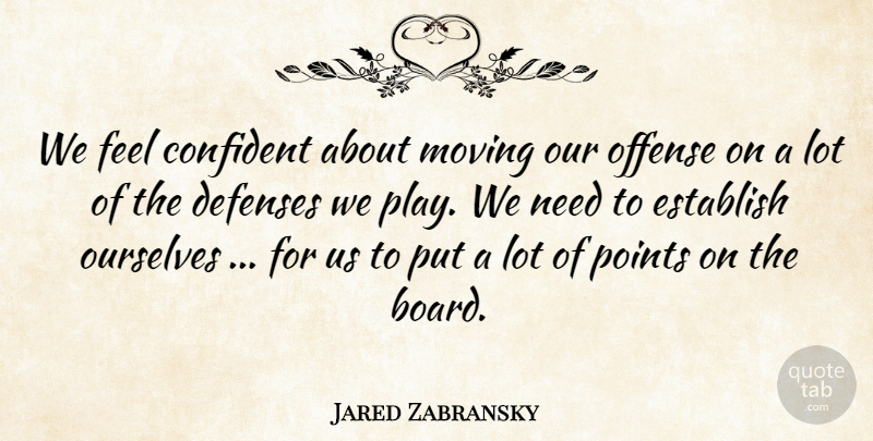 Jared Zabransky Quote About Confident, Establish, Moving, Offense, Ourselves: We Feel Confident About Moving...