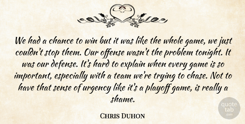 Chris Duhon Quote About Chance, Explain, Game, Hard, Offense: We Had A Chance To...