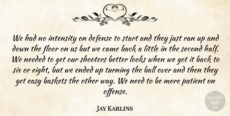 Jay Karlins Quote About Ball, Came, Defense, Easy, Ended: We Had No Intensity On...