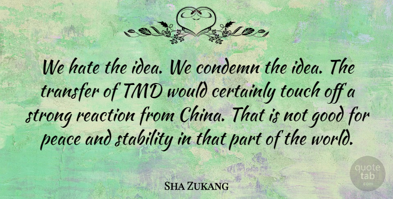 Sha Zukang Quote About Certainly, Condemn, Good, Hate, Peace: We Hate The Idea We...