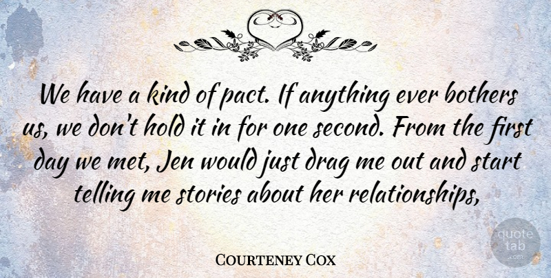 Courteney Cox Quote About Bothers, Drag, Hold, Start, Stories: We Have A Kind Of...