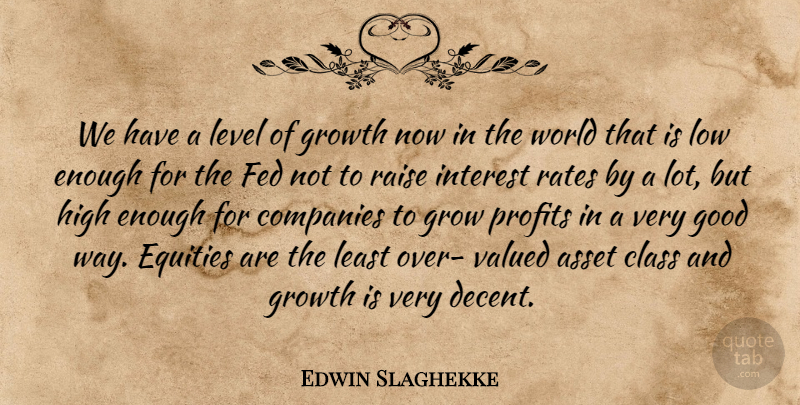 Edwin Slaghekke Quote About Asset, Class, Companies, Fed, Good: We Have A Level Of...