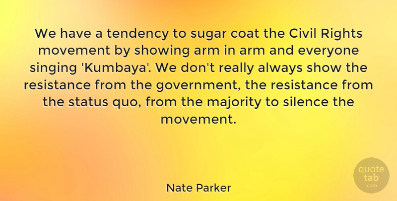 Nate Parker Quote About Arm, Civil, Coat, Government, Majority: We Have A Tendency To...