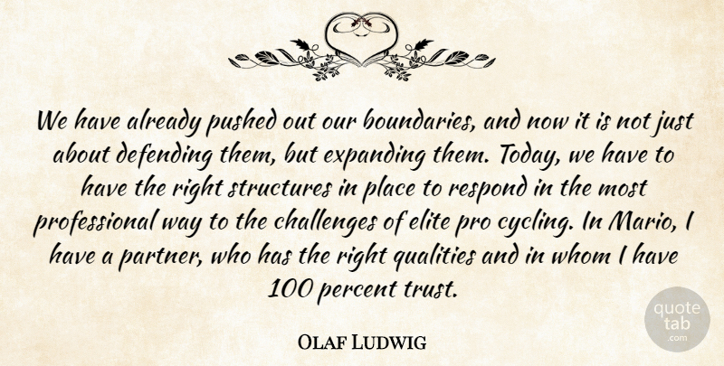 Olaf Ludwig Quote About Challenges, Defending, Elite, Expanding, Percent: We Have Already Pushed Out...