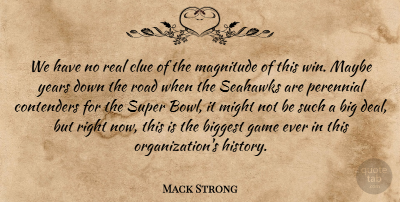 Mack Strong Quote About Biggest, Clue, Game, Magnitude, Maybe: We Have No Real Clue...