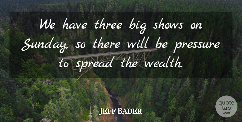 Jeff Bader Quote About Pressure, Shows, Spread, Three, Wealth: We Have Three Big Shows...
