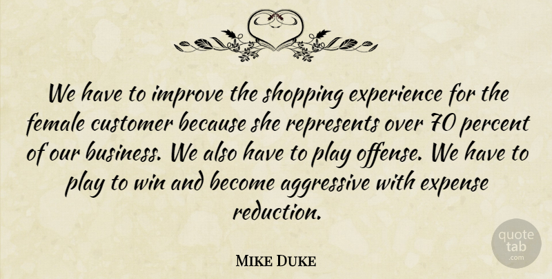 Mike Duke Quote About Aggressive, Customer, Expense, Experience, Female: We Have To Improve The...