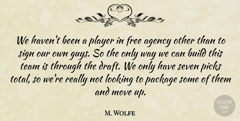 M. Wolfe Quote About Agency, Build, Free, Looking, Move: We Havent Been A Player...