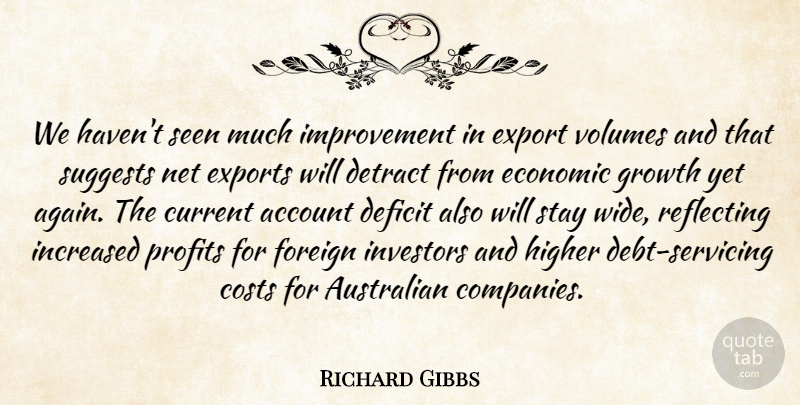 Richard Gibbs Quote About Account, Australian, Costs, Current, Deficit: We Havent Seen Much Improvement...