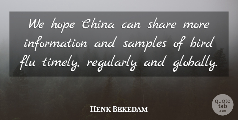 Henk Bekedam Quote About Bird, China, Flu, Hope, Information: We Hope China Can Share...
