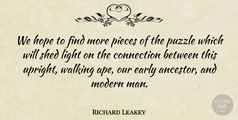 Richard Leakey Quote About Men, Light, Connections: We Hope To Find More...