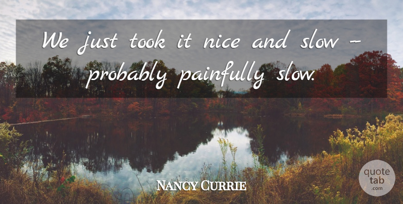 Nancy Currie Quote About Nice, Painfully, Slow, Took: We Just Took It Nice...