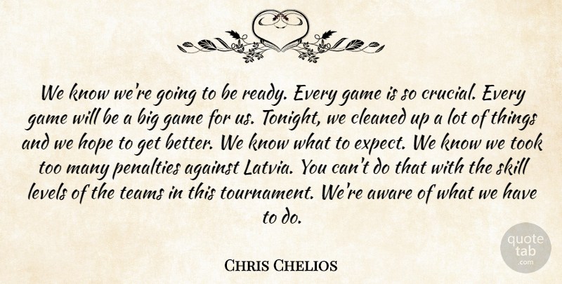Chris Chelios Quote About Against, Aware, Cleaned, Game, Hope: We Know Were Going To...