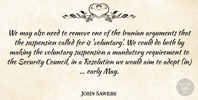 John Sawers Quote About Adopt, Aim, Both, Early, Iranian: We May Also Need To...