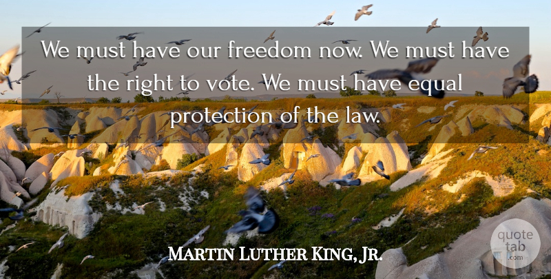 Martin Luther King, Jr. Quote About Law, Vote, Protection: We Must Have Our Freedom...