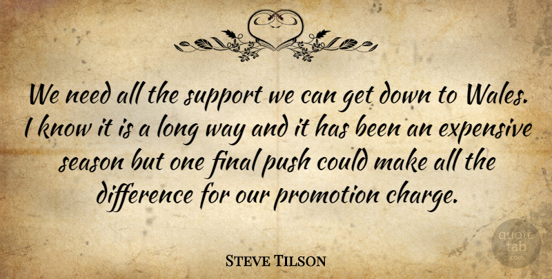 Steve Tilson Quote About Difference, Expensive, Final, Promotion, Push: We Need All The Support...